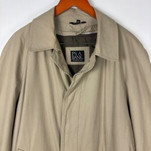 Jos A Bank Mens 40S Khaki Trench Coat Overcoat Zip Out Plaid‎ Lining Classic